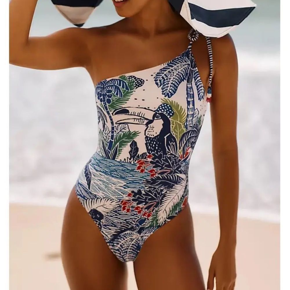 NEW Farm Rio Graphic Rio One-Shoulder One-Piece Swimsuit - size XL